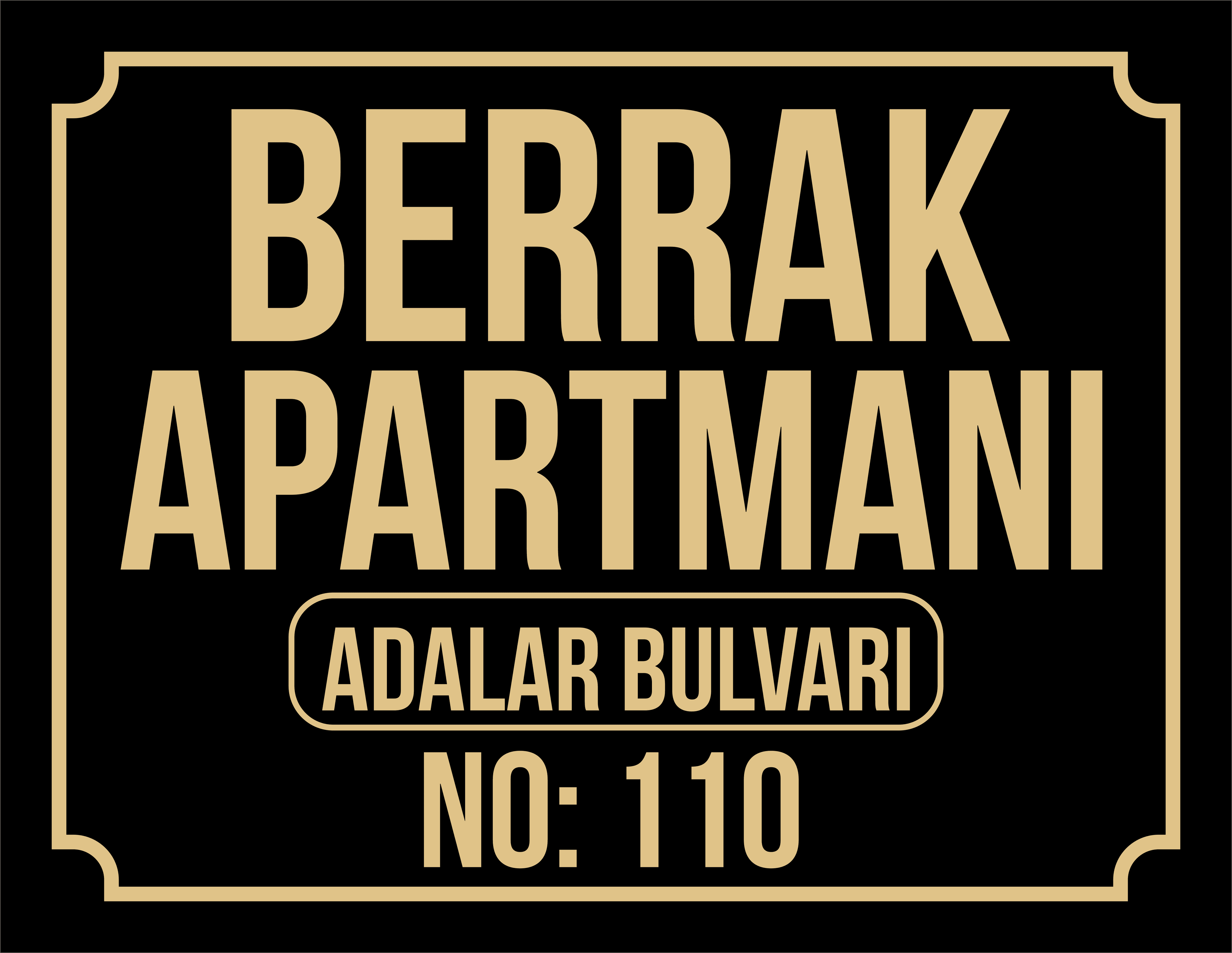 Apartman Tabelası (Siyah zemin altınsarısı yazı)