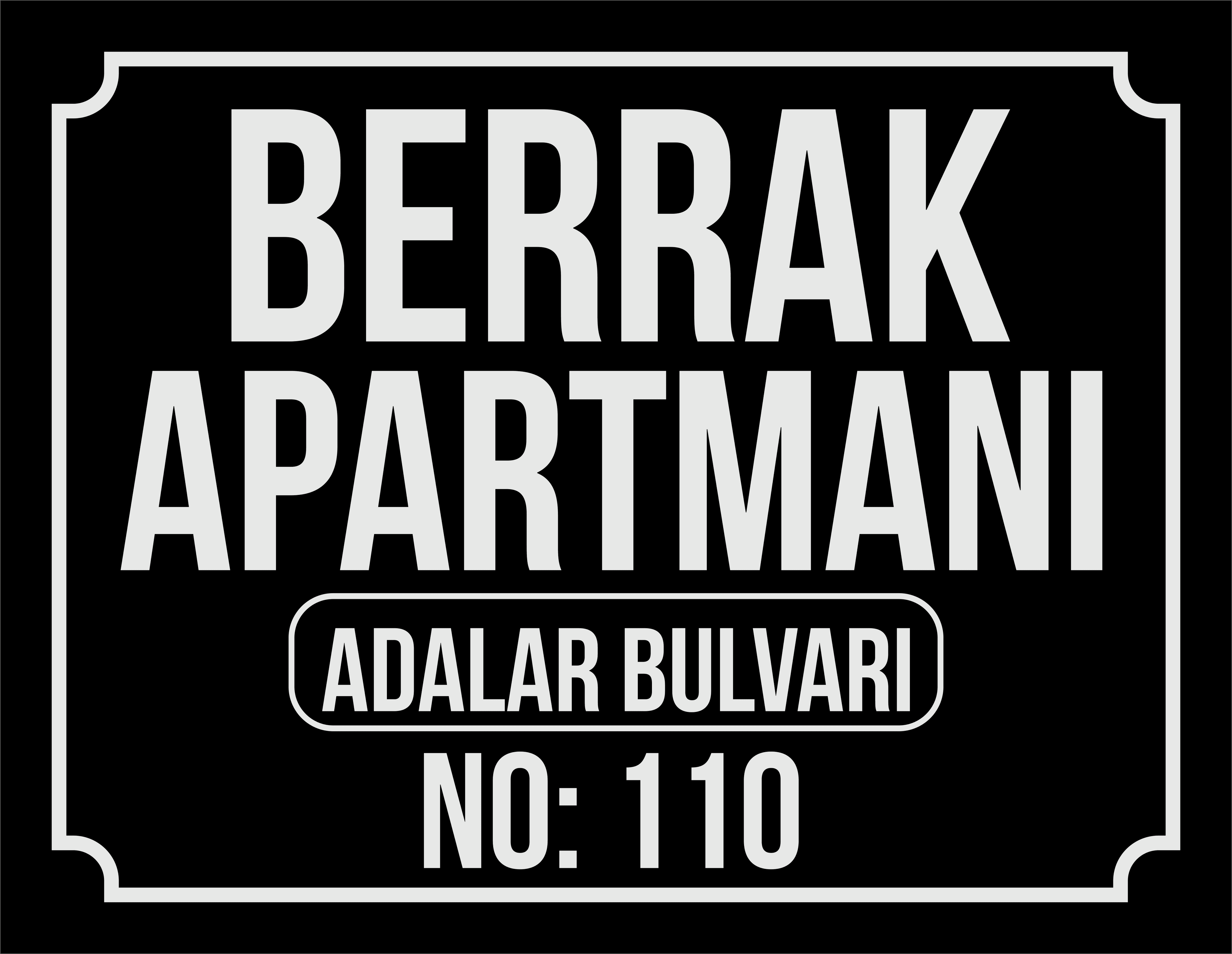 Apartman Tabelası (Siyah zemin gri yazı)