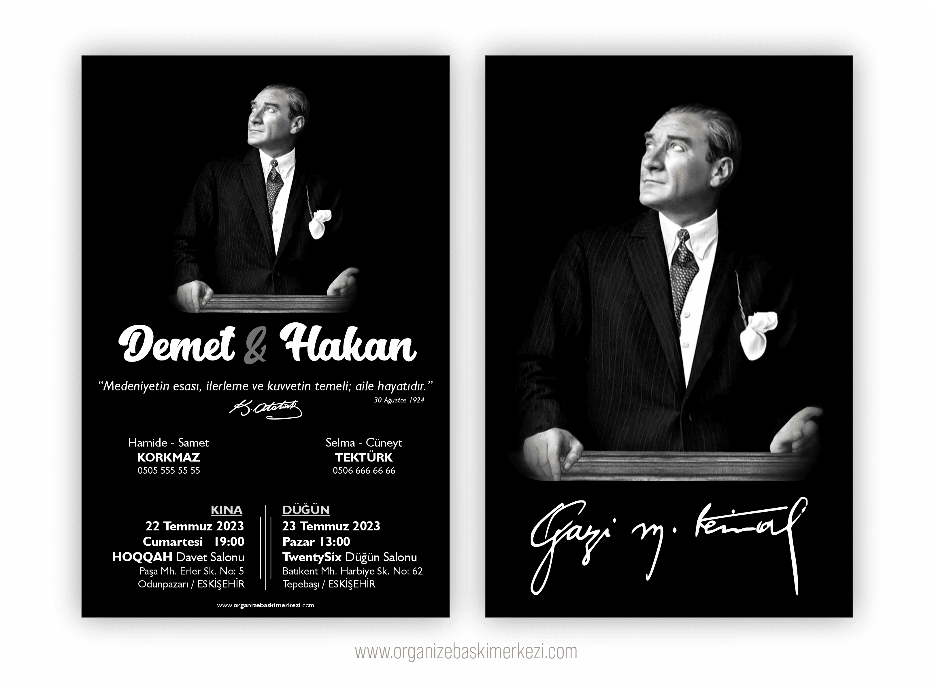 Atatürk'lü Düğün Davetiyesi (çift yön)