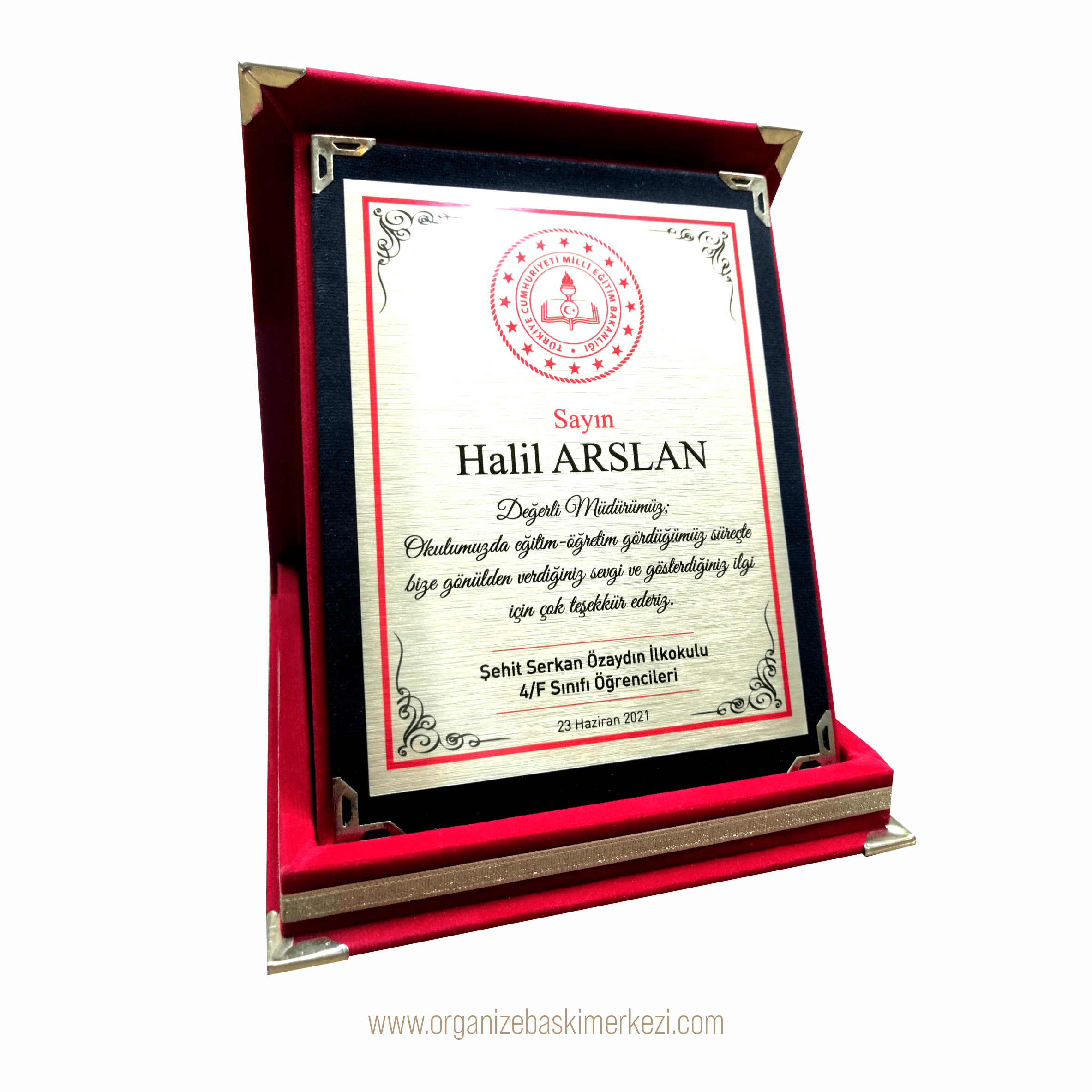 Eskişehir Kadife Kırmızı Plaket 9x12 cm | Renkli Sıcak Baskı