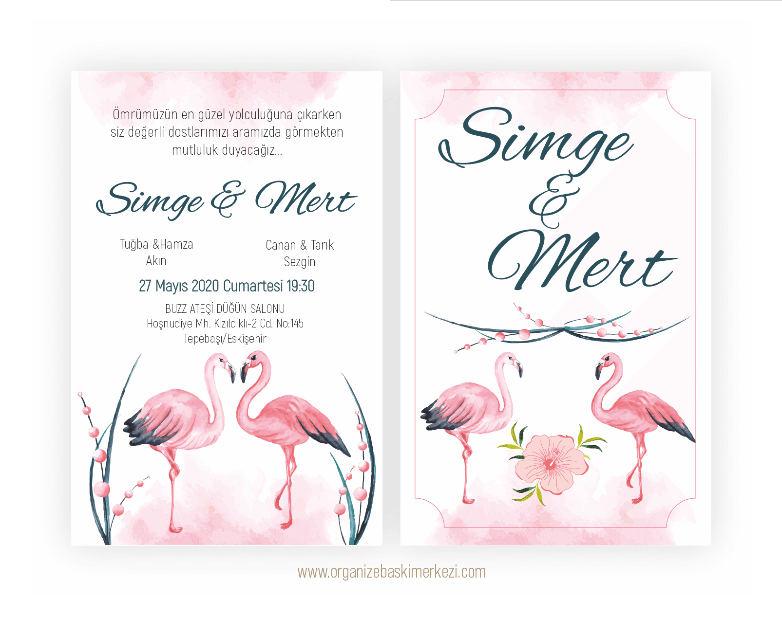 Flamingo Düğün Davetiyesi
