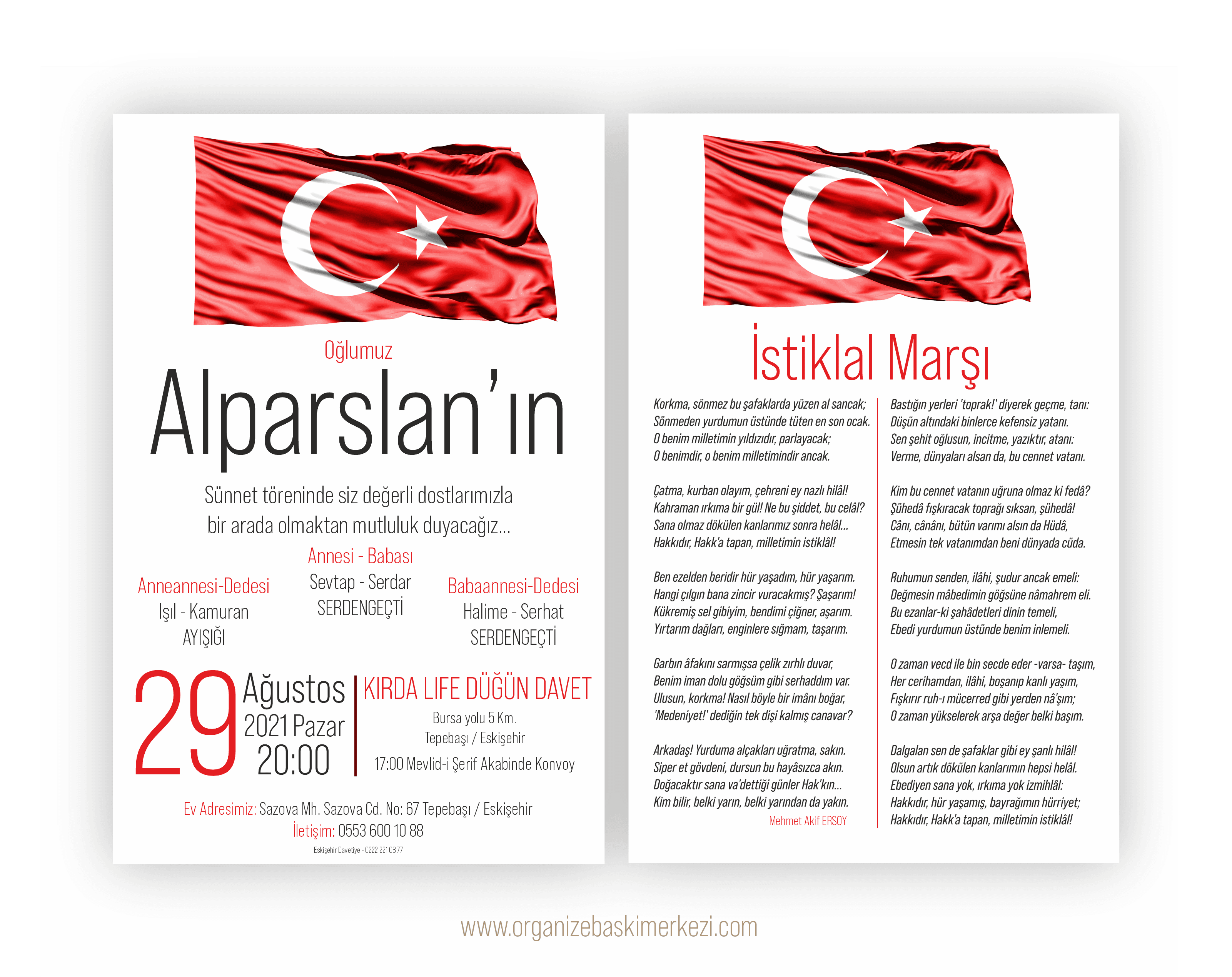 İstiklal Marşlı Sünnet Davetiye