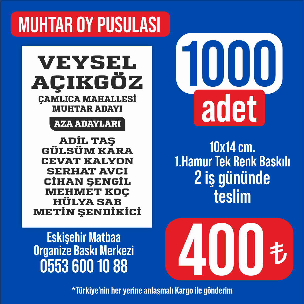 Muhtar Oy Pusulası - 1000 adet