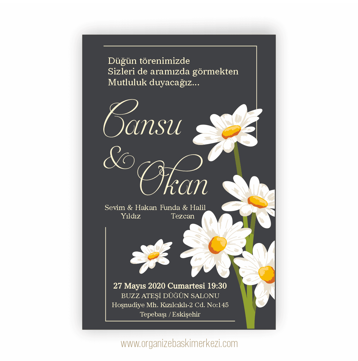 Papatya Çiçek Düğün Davetiyesi