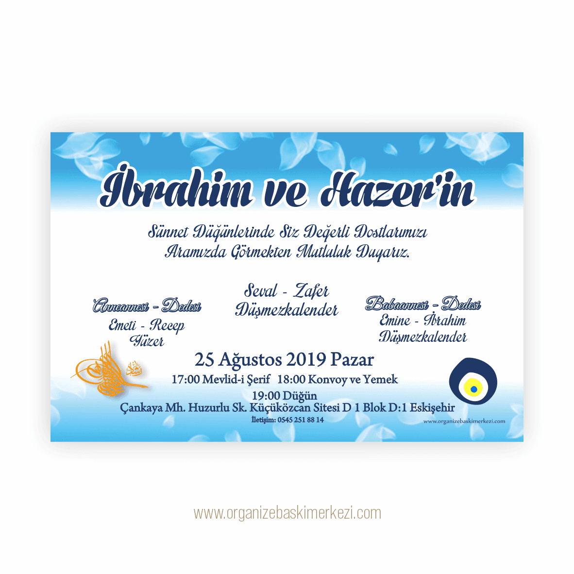 Tuğralı Nazar Boncuklu Sünnet Davetiyesi
