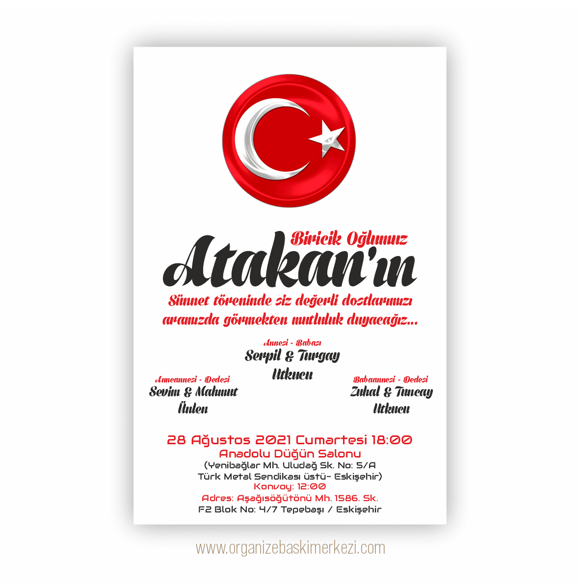 Türk Bayraklı Sünnet Davetiye