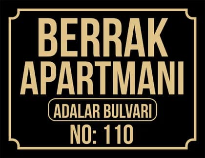 Apartman Tabelası (Siyah zemin altınsarısı yazı)