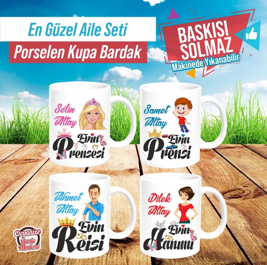Aile Seti Porselen Kupa Bardak
