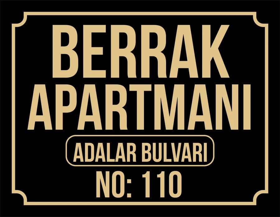 Apartman Tabelası (Siyah zemin altınsarısı yazı)