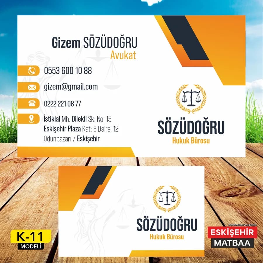 Turuncu Beyaz Kurumsal Avukat Kartviziti ön ve arka yüz tasarımı