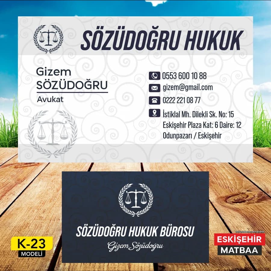 Beyaz Gri Monogram Hukuk Bürosu Kartviziti ön ve arka yüz tasarımı