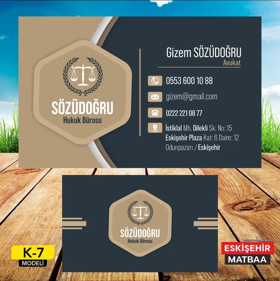 Bronz Amblemli Avukat Kartviziti ön ve arka yüz tasarımı