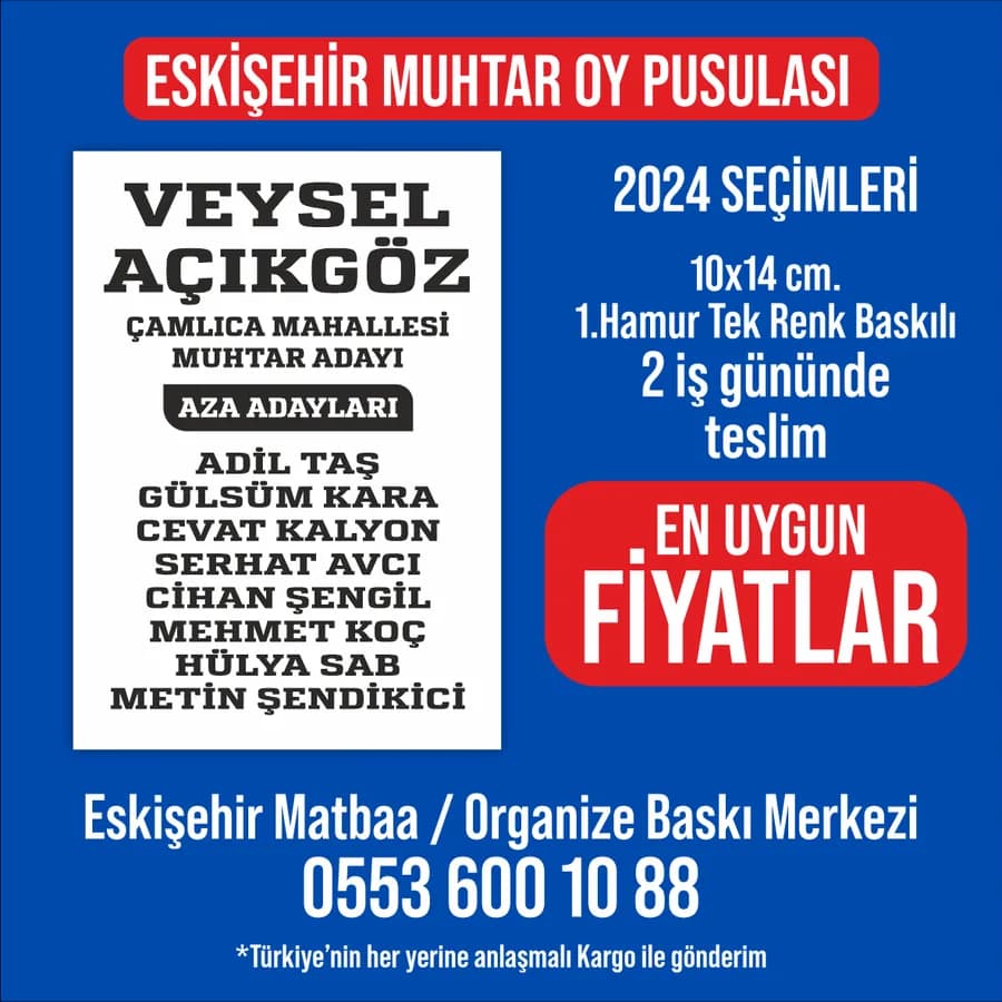 Eskişehir Muhtar Oy Pusulası