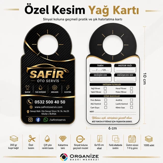 Özel Kesimli Oto Yağ Bakım Kartı - Özel kesimli oto yağ bakım kartı örneği