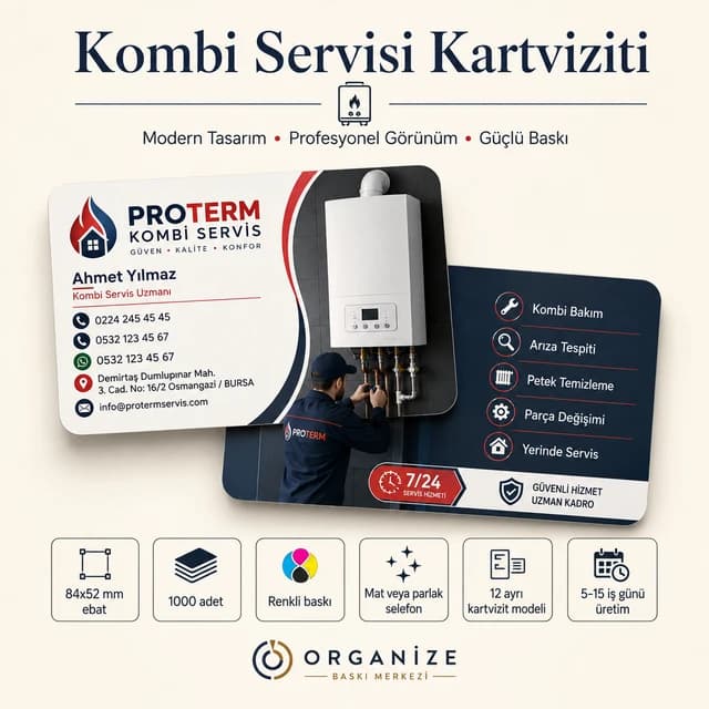 Kombi Servisi kartviziti örnek tasarımı - Model 1