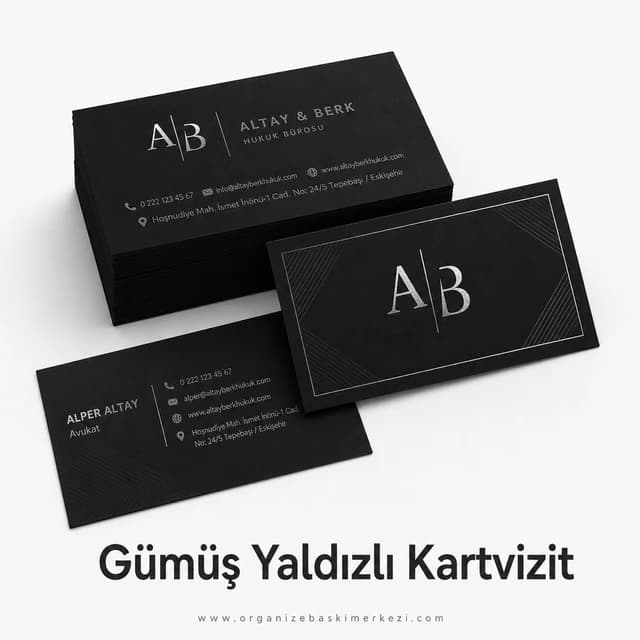 Gümüş Yaldızlı Kartvizit ürün görünümü – Organize Baskı Merkezi