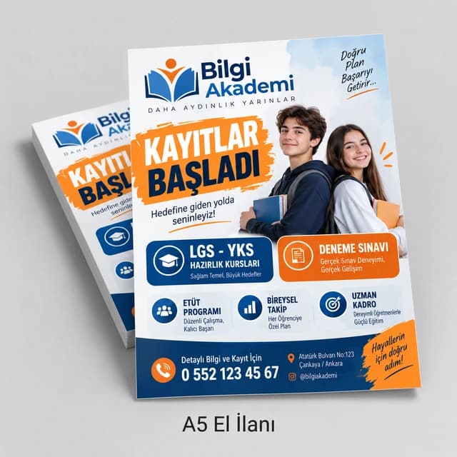 Kurs merkezi için A5 el ilanı örneği