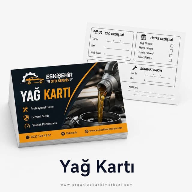 Oto Yağ Kartı ürün görünümü – Organize Baskı Merkezi