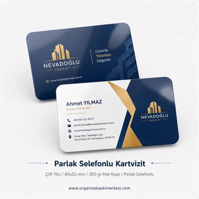Parlak Selefonlu Kartvizit ürün görünümü – Organize Baskı Merkezi
