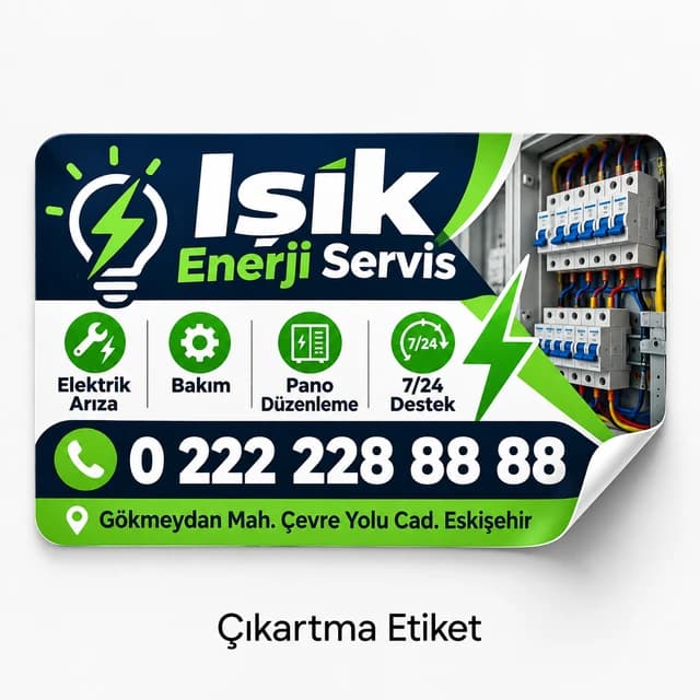 Firma logosu ve telefonu baskılı etiket örneği