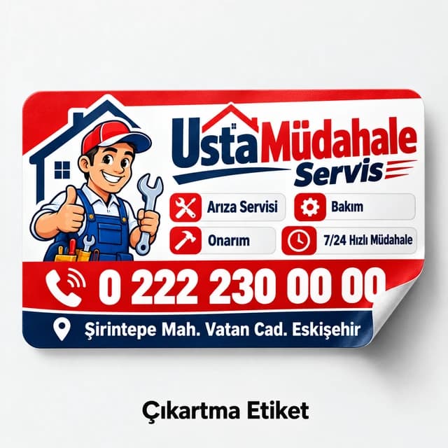 Arıza ve bakım servisi için yatay çıkartma etiket örneği