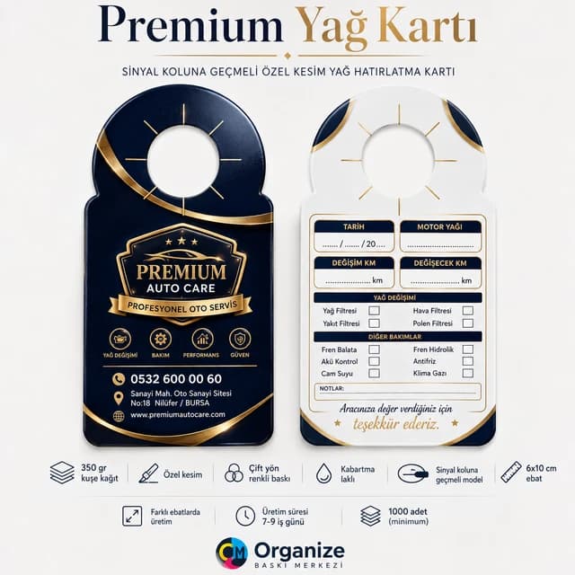 Kabartma Laklı Yağ Kartı - Premium (kabartma laklı) yağ bakım kartı örneği