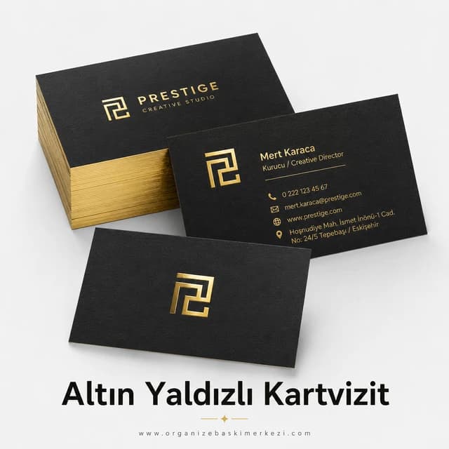 Altın Yaldızlı Kartvizit ürün görünümü – Organize Baskı Merkezi