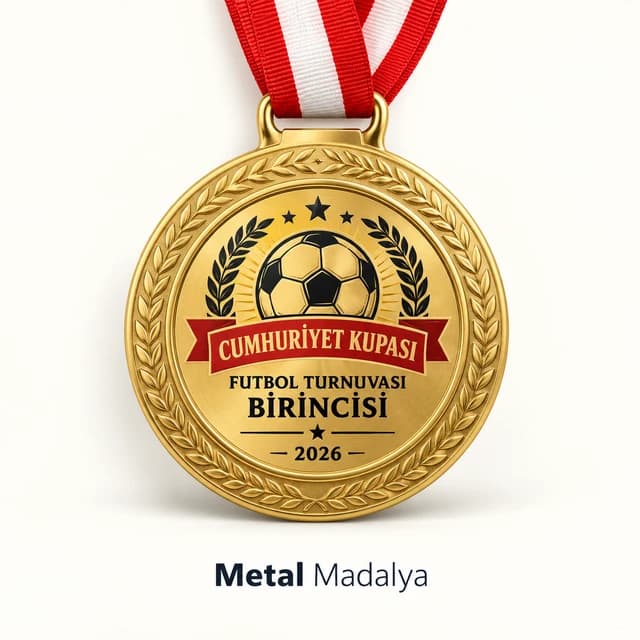 Futbol turnuvası birincisi için top figürlü altın renk metal madalya
