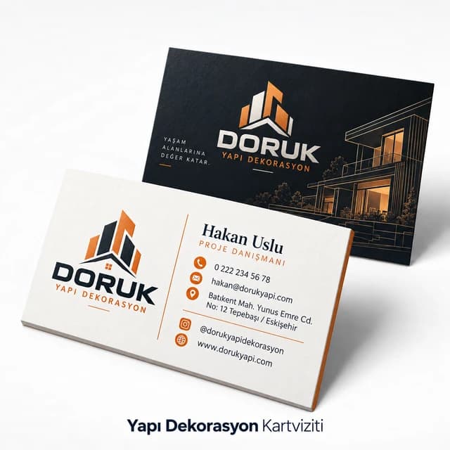 Yapı dekorasyon firması için kartvizit örneği