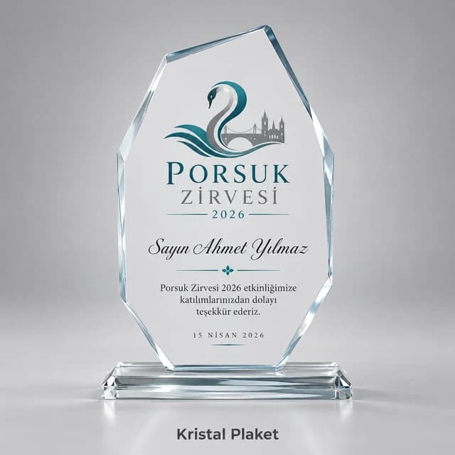 Zirve katılımcısı için kristal plaket örneği