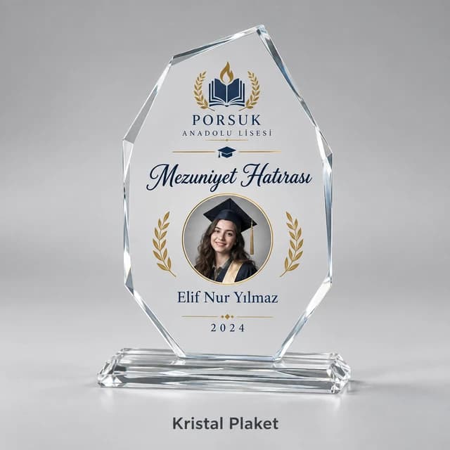 Lise mezuniyeti için fotoğraflı kristal plaket örneği