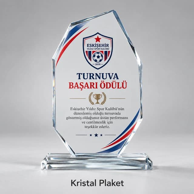Futbol turnuvası başarı ödülü kristal plaket örneği