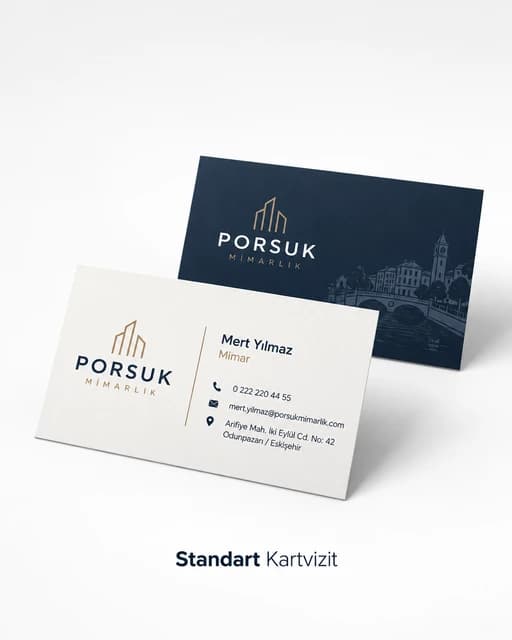 Mimarlık ofisi için ön ve arka yüzü basılı standart kartvizit örneği
