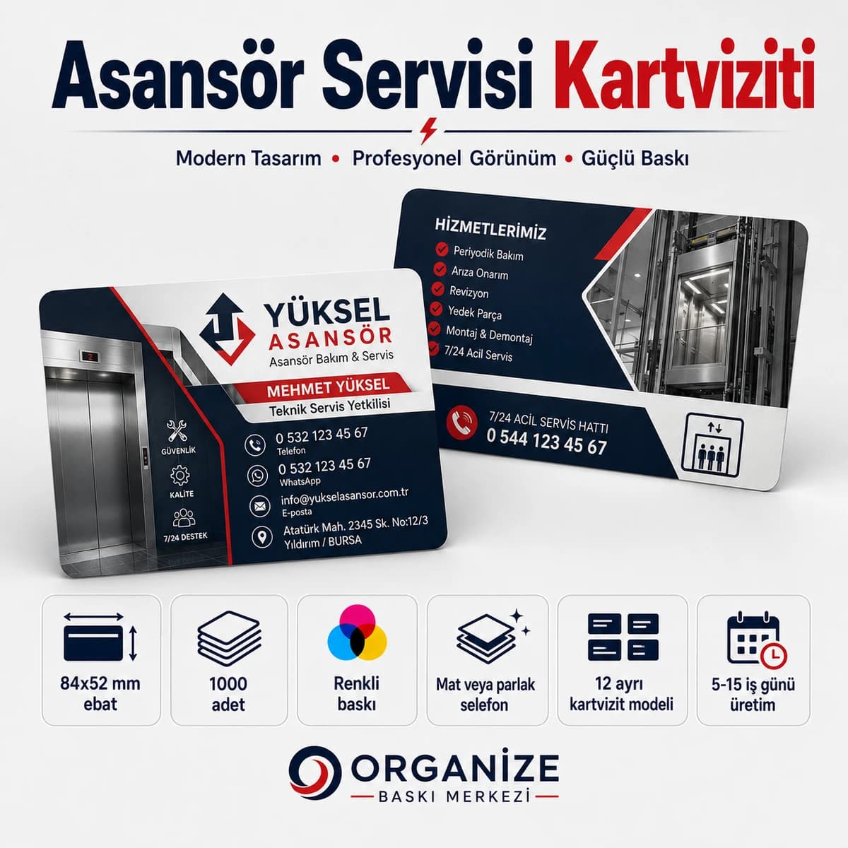 Asansör Servisi kartviziti örnek tasarımı