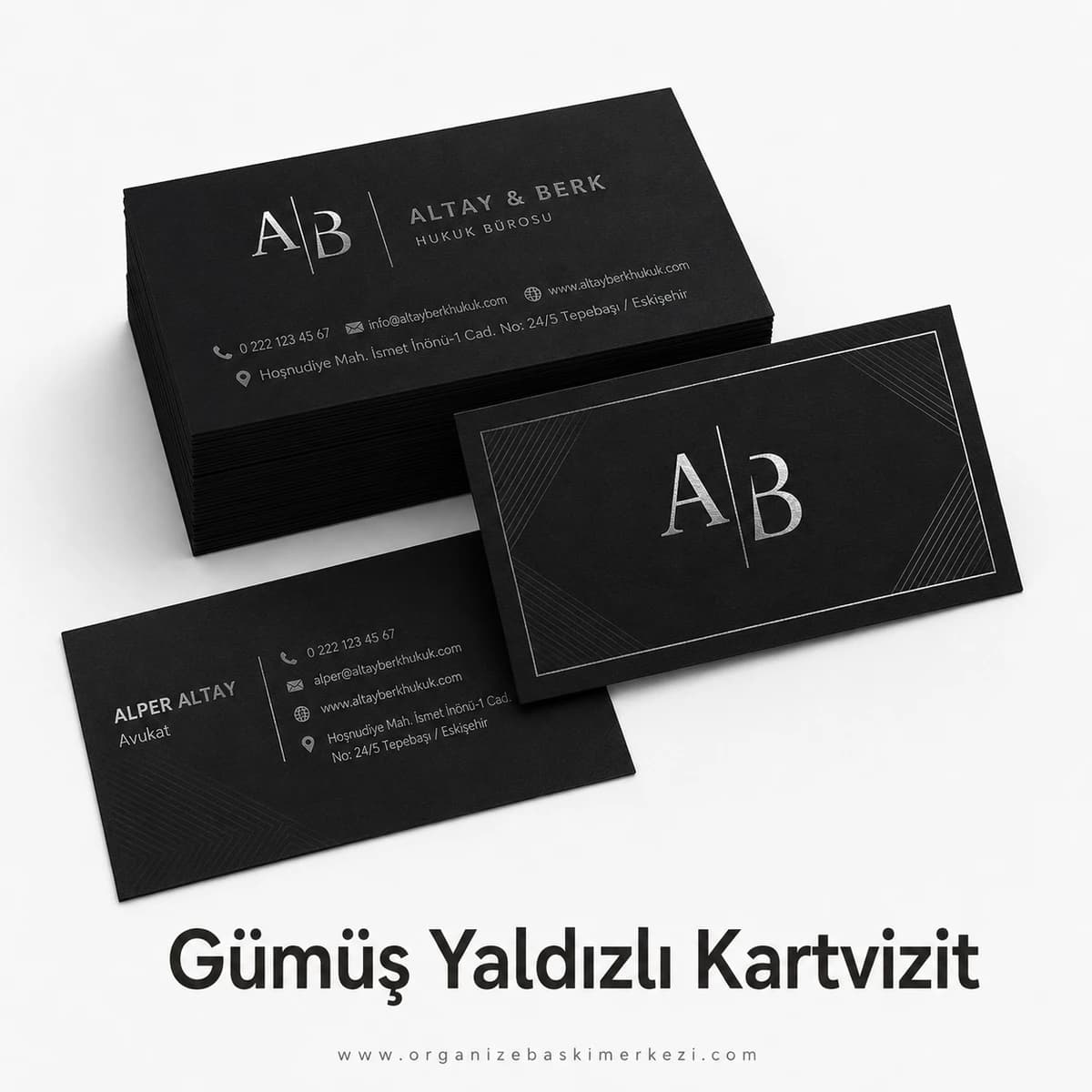 Gümüş Yaldızlı Kartvizit ürün görünümü – Organize Baskı Merkezi