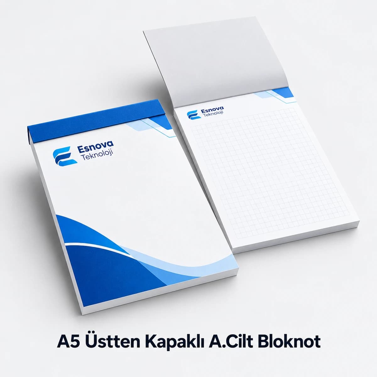 A5 Üstten Kapaklı A.Cilt Bloknot Kapağı açık ve kapalı haliyle A5 (14 × 20 cm) üstten kapaklı A.Cilt bloknot