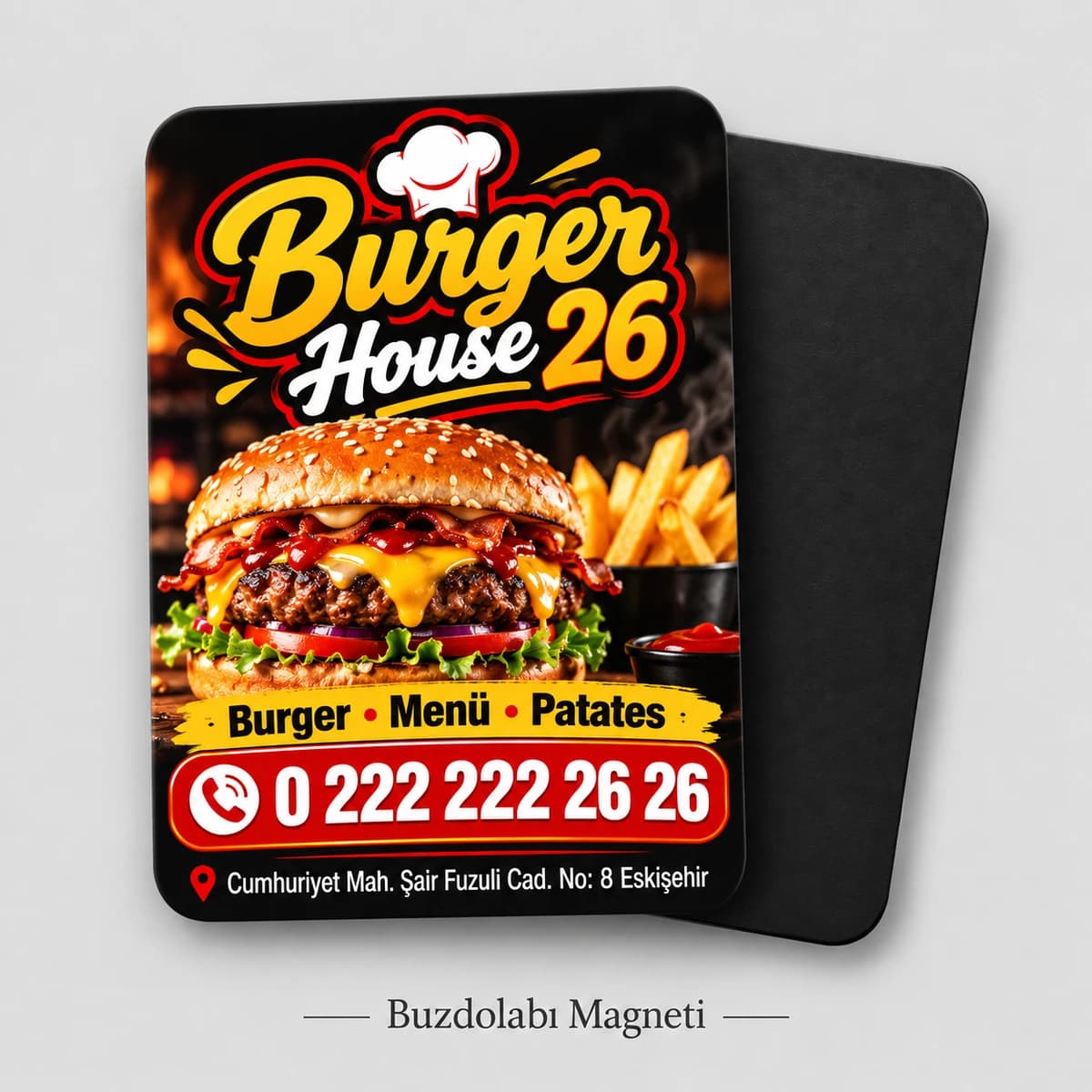 Burgerci için dikey buzdolabı magneti örneği