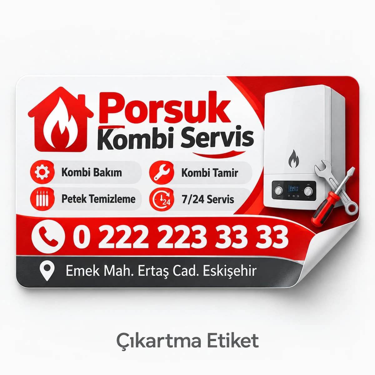 Kombi servisi için çıkartma etiket baskı örneği