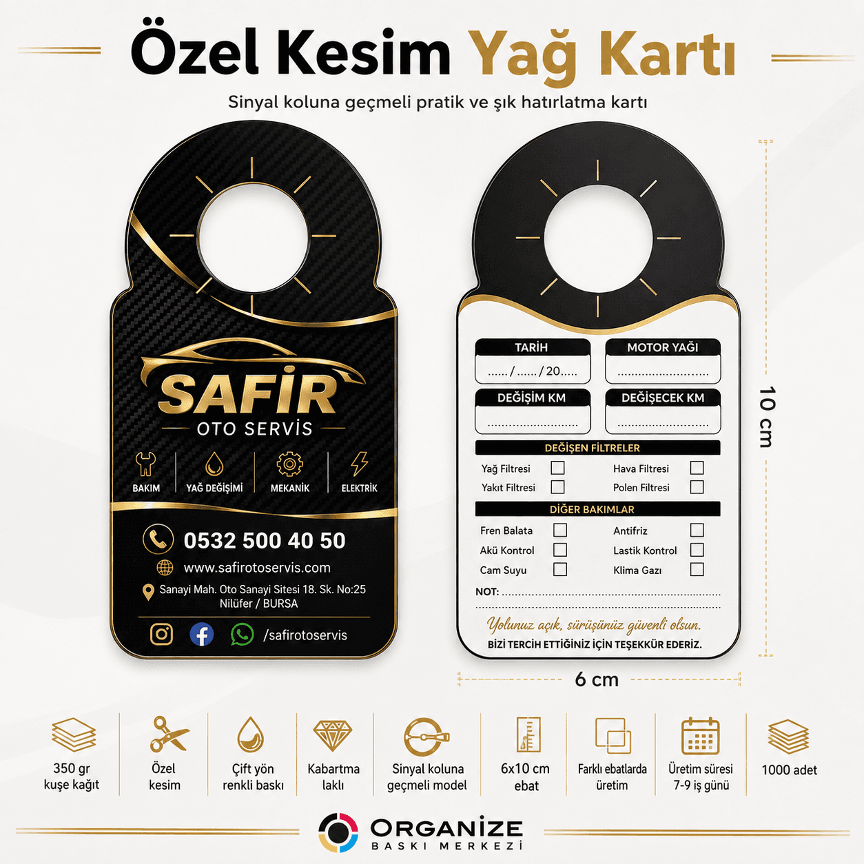 Özel Kesimli Oto Yağ Bakım Kartı - Özel kesimli oto yağ bakım kartı örneği