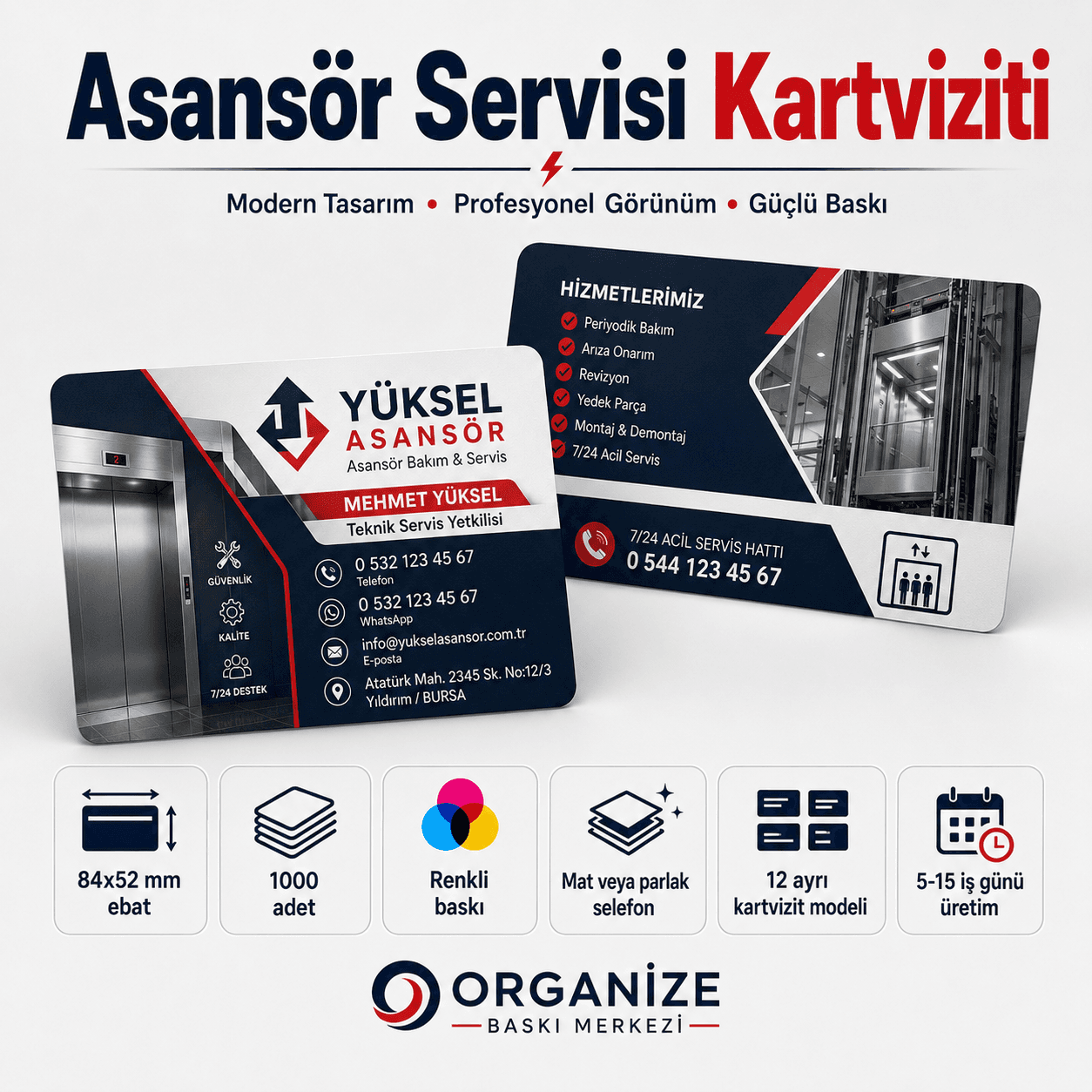 Asansör Servisi kartviziti örnek tasarımı