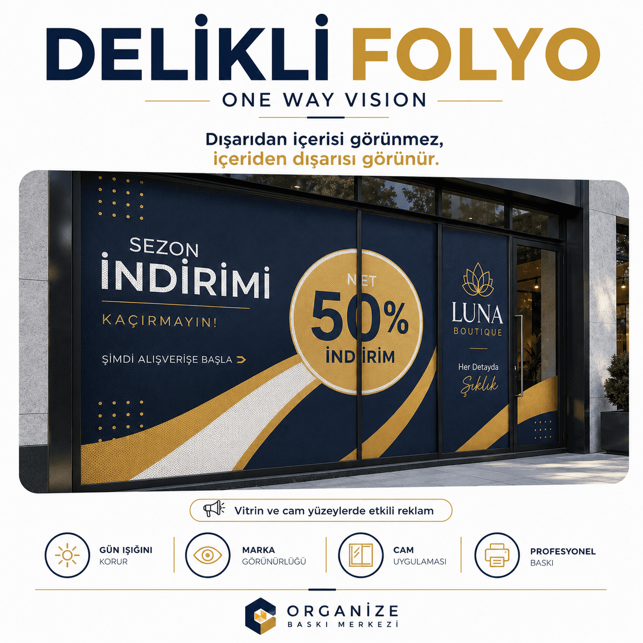 One Way Vision Baskı - Delikli folyo (one way vision) baskı örneği