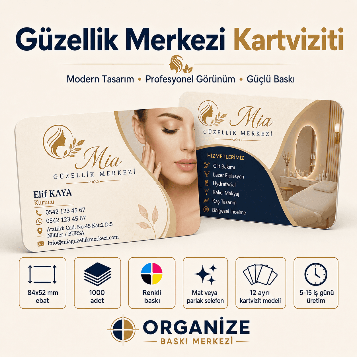 Güzellik Merkezi kartviziti örnek tasarımı