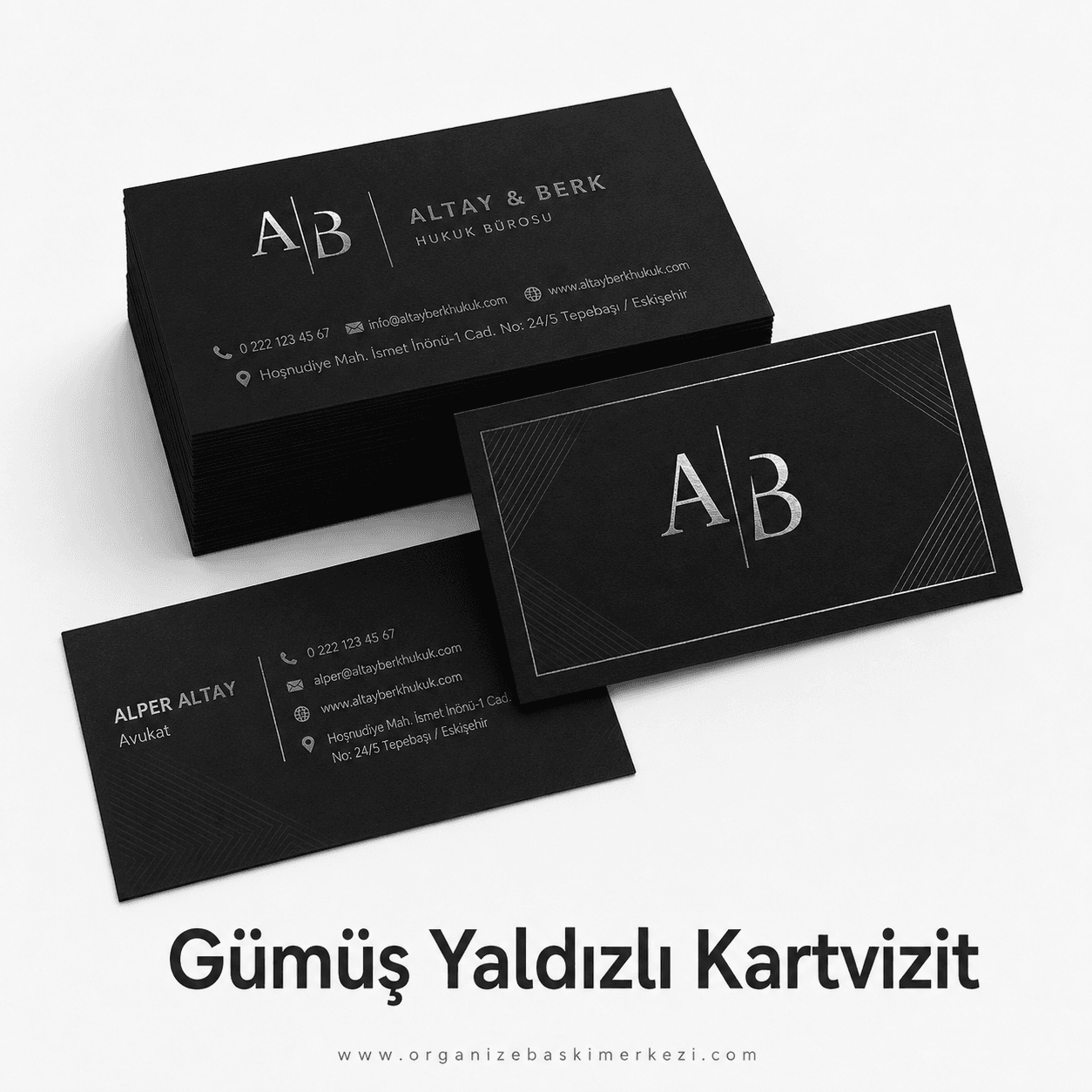 Gümüş Yaldızlı Kartvizit ürün görünümü – Organize Baskı Merkezi