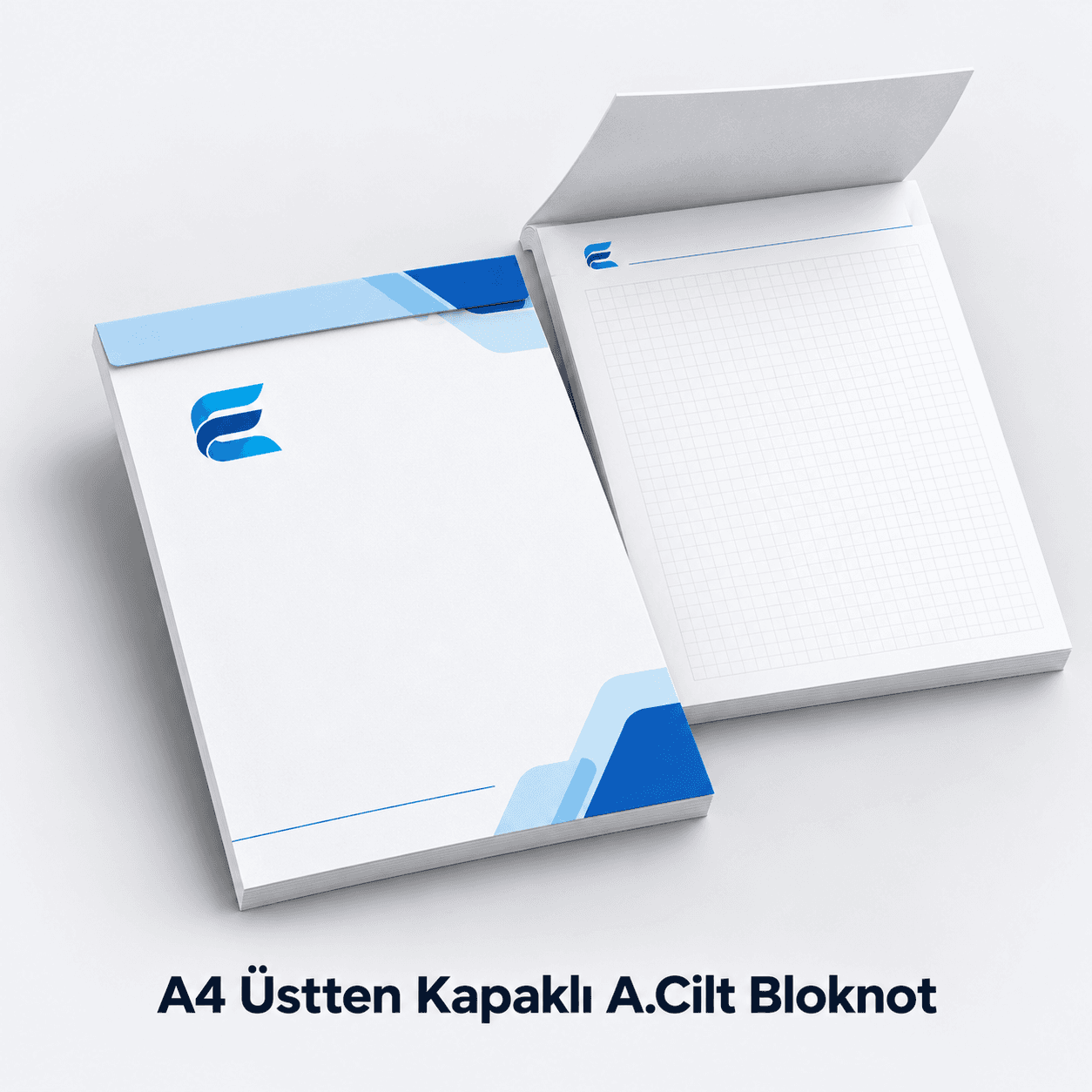 Kapağı açık ve kapalı haliyle A4 (20 × 28 cm) üstten kapaklı A.Cilt bloknot