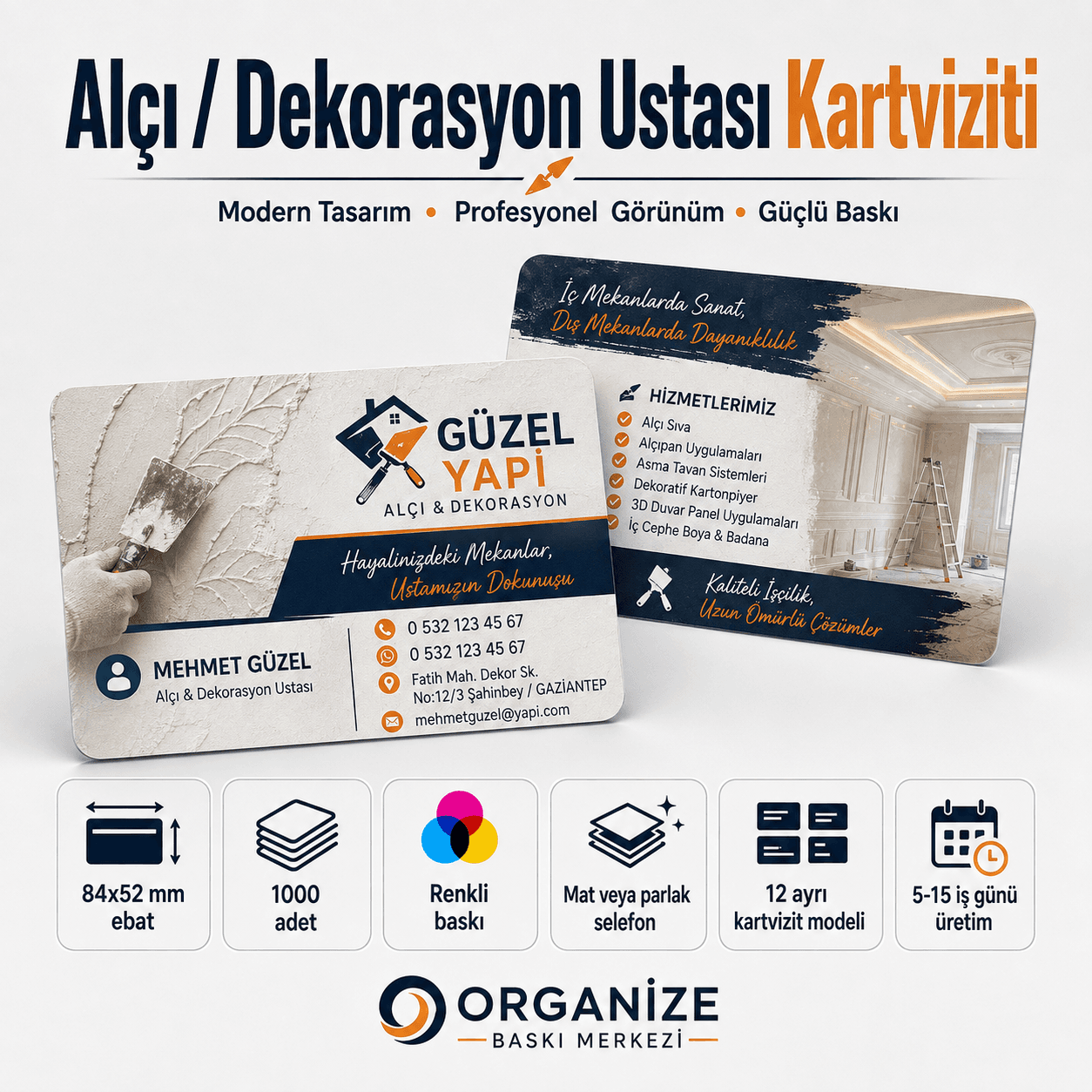 Alçı Dekorasyon Ustası kartviziti örnek tasarımı