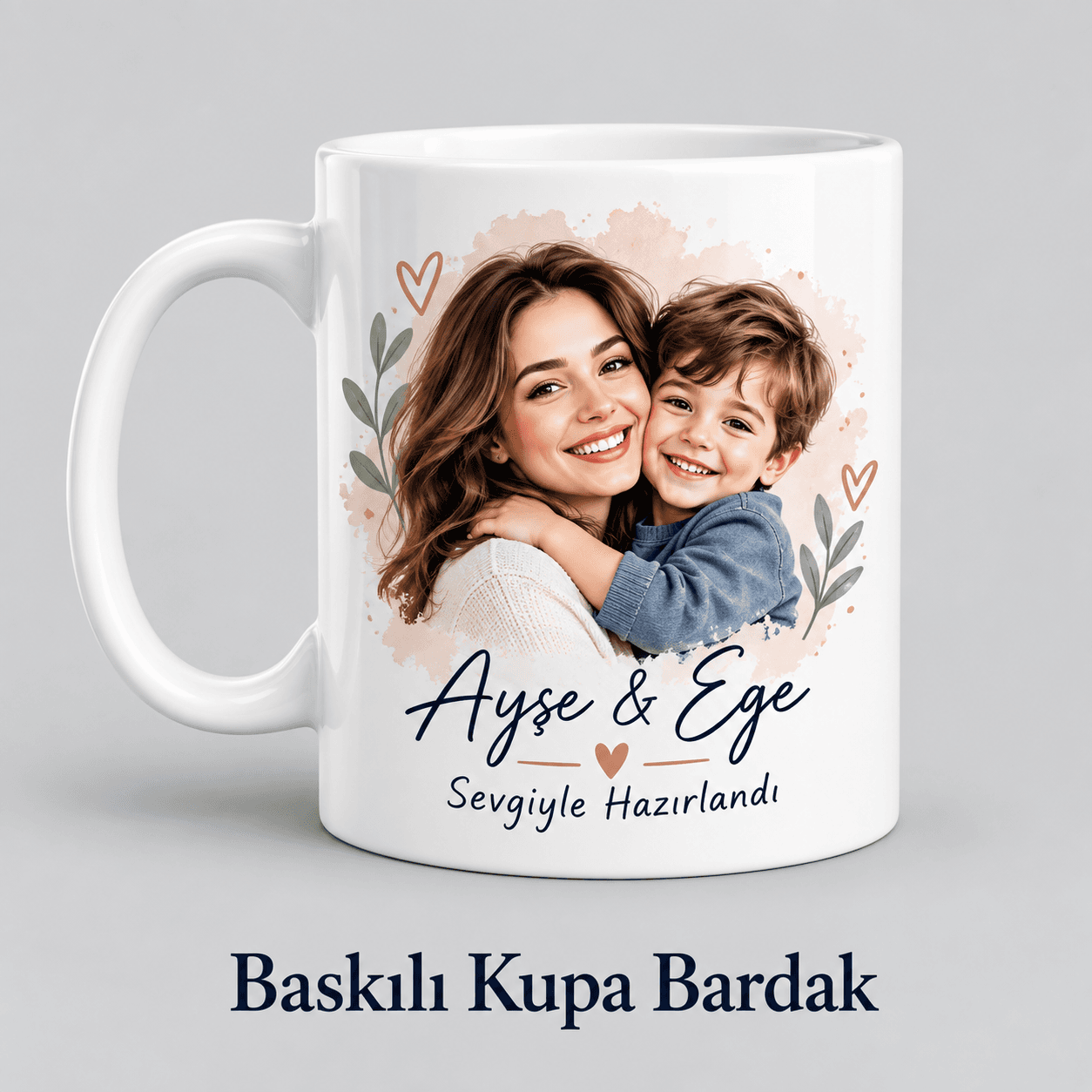 Anneye özel fotoğraflı baskılı kupa bardak örneği