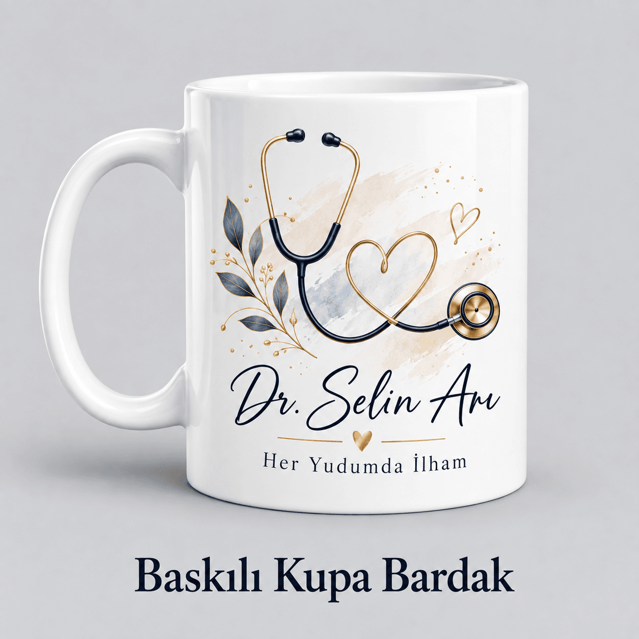 Doktora özel isimli baskılı kupa bardak örneği