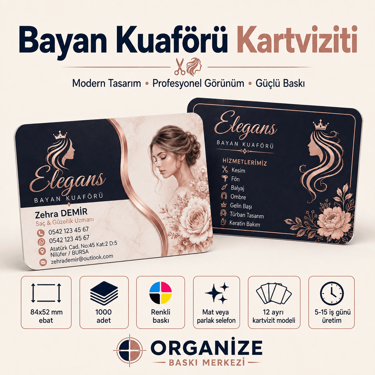 Bayan Kuaförü kartviziti örnek tasarımı