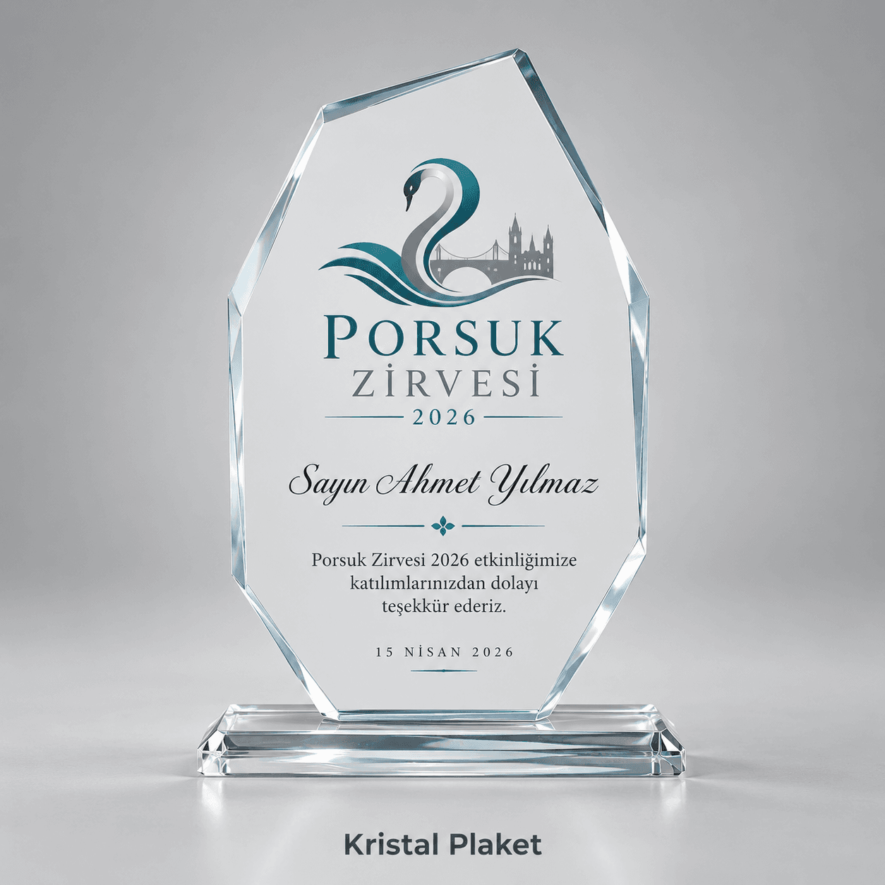 Zirve katılımcısı için kristal plaket örneği