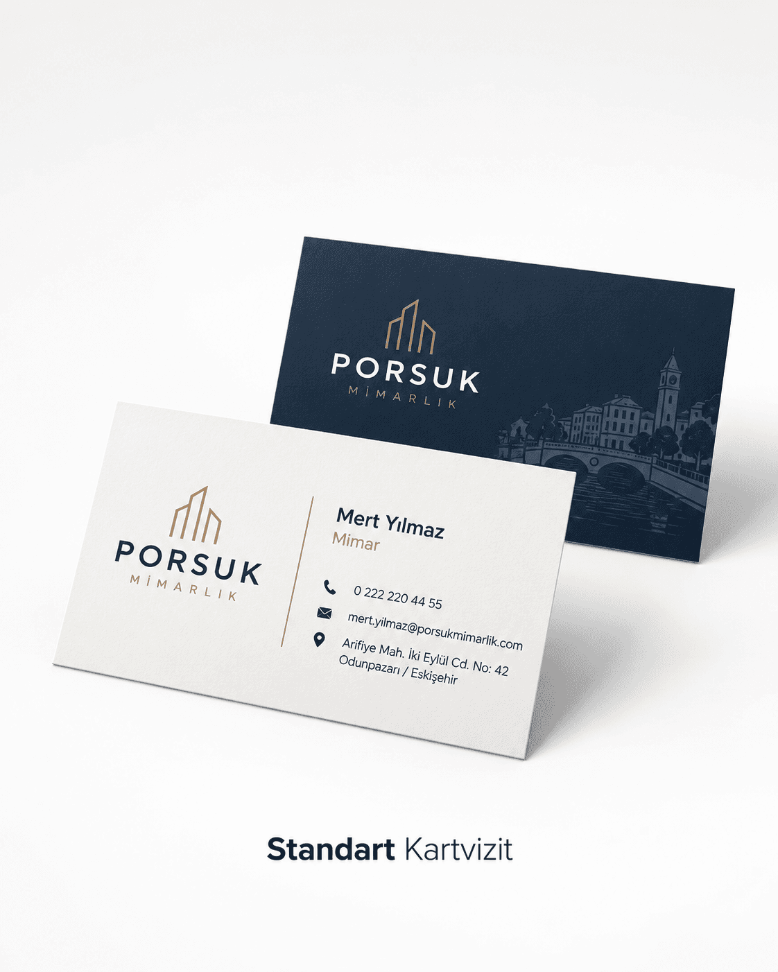 Mimarlık ofisi için ön ve arka yüzü basılı standart kartvizit örneği